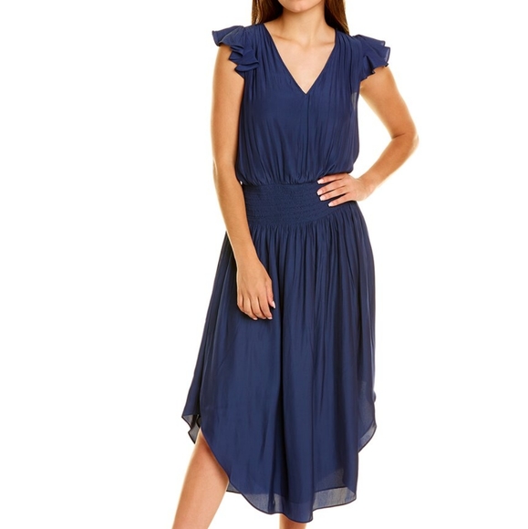 Ramy Brook New York Reina Blue Silky Midi Dress Size L - Picture 10 of 11